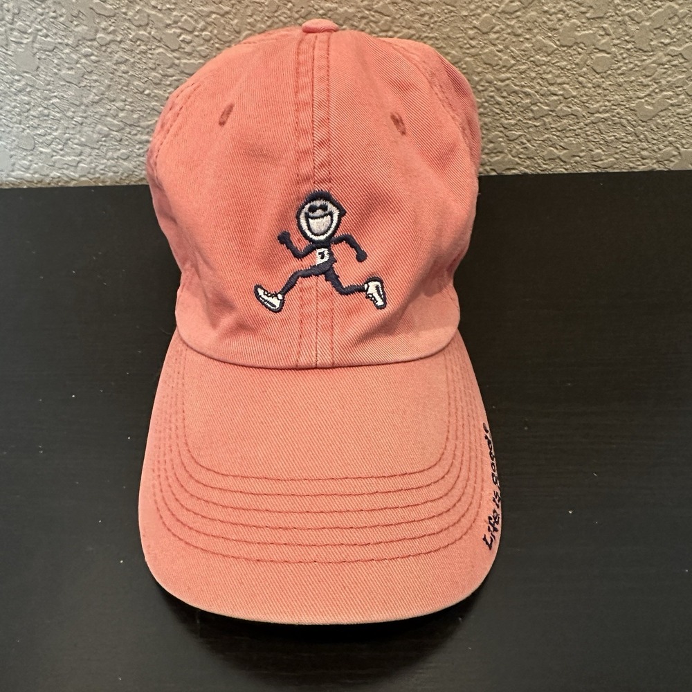 Life Is Good Hat Running Man Jake Company Logo Fleet‎ Feet Sports Pink Salmon
